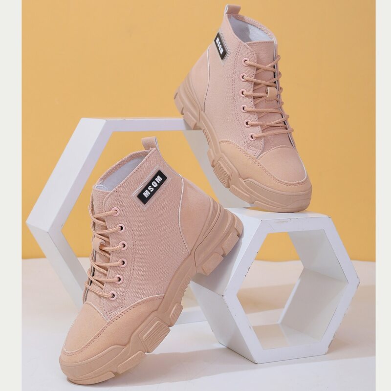 

Lace Up Front Canvas Combat Boots, Dusty pink