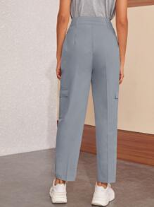 Side Pockets Button Fly Cargo Pants - Grey - View 2