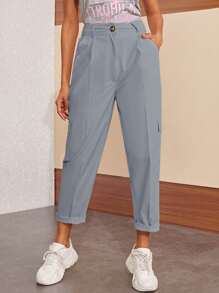 Side Pockets Button Fly Cargo Pants - Grey - View 1