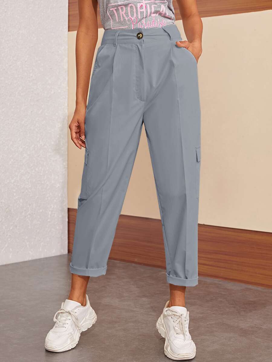 Side Pockets Button Fly Cargo Pants - Grey - View 1