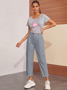Side Pockets Button Fly Cargo Pants - Grey - View 5