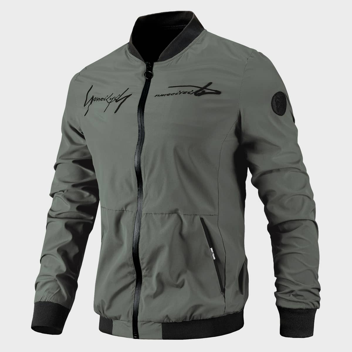 

Guys Letter Embroidery Bomber Jacket, Dark green