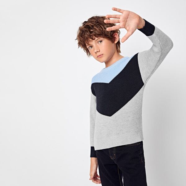 

Boys Drop Shoulder Colorblock Sweater, Grey