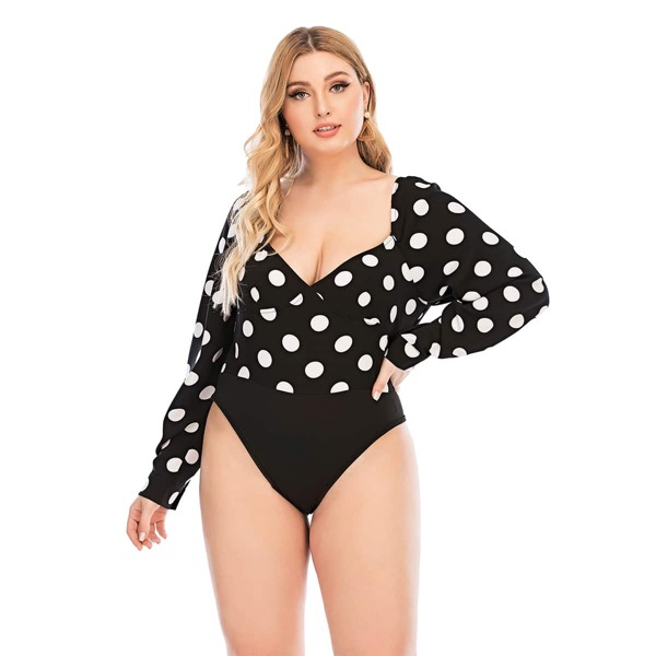 

Plus Polka Dot Sweetheart Bodysuit, Black