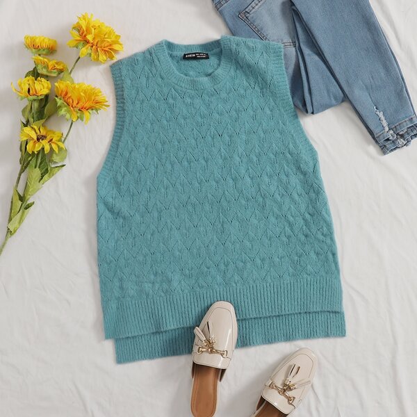 

High Low Hem Sweater Vest, Teal blue