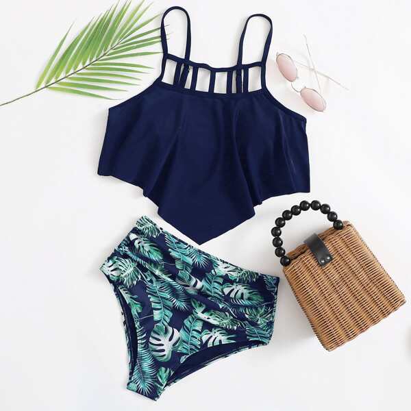 

Tropical Hanky Hem Ruched Bikini Swimsuit, Multicolor