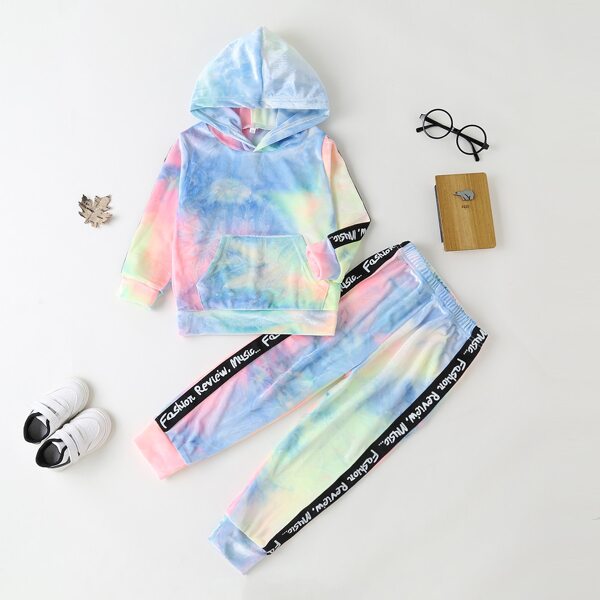 

Toddler Girls Letter Tape Tie Dye Hoodie & Sweatpants, Multicolor