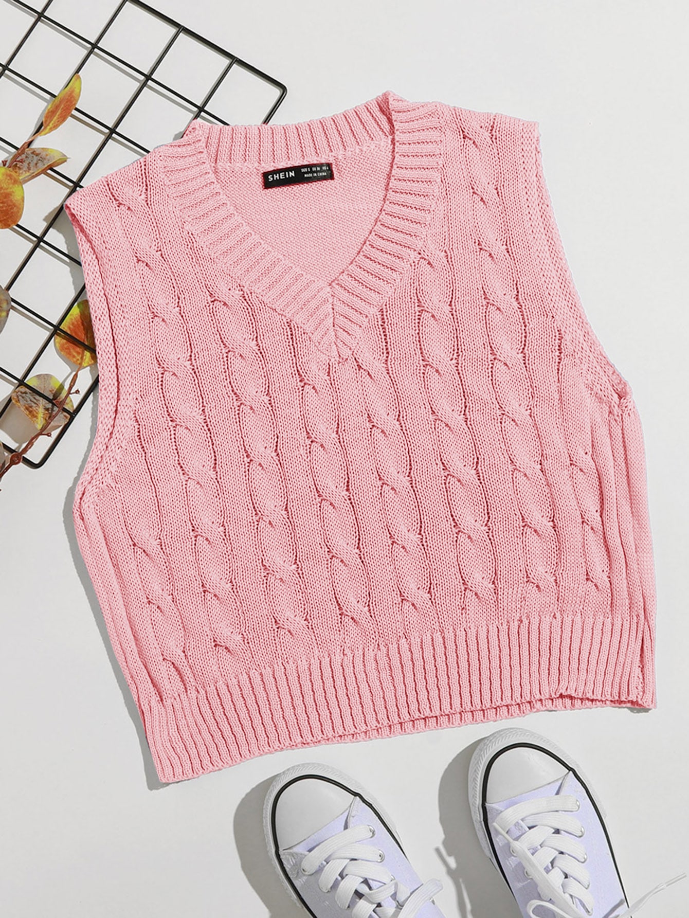 V Neck Cable Knit Sweater Vest thumbnail