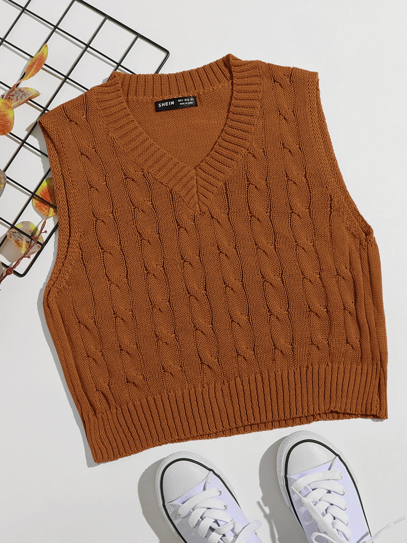 V Neck Cable Knit Sweater Vest thumbnail