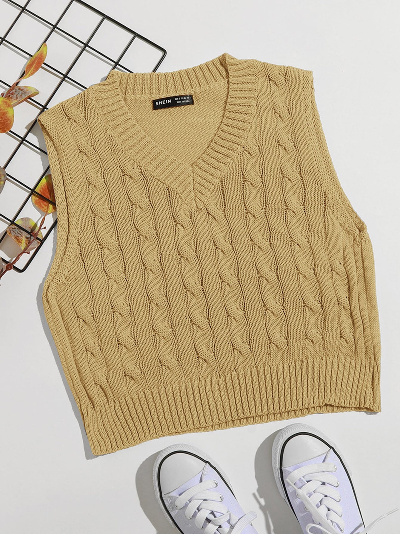 V Neck Cable Knit Sweater Vest thumbnail