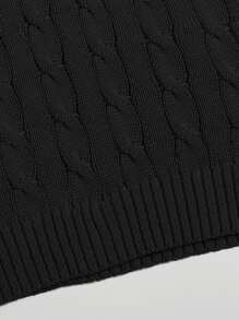 V-ringad Kabelstickad Tröj-väst - Svart - Visa 4