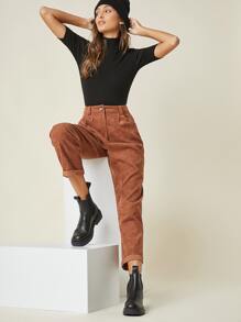 SHEIN BASICS Cotton Mock Neck Form Fitted Solid Bodysuit