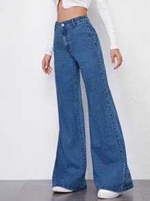 SHEIN Frenchy High Waist Palazzo Jeans - Medium Wash - View 5