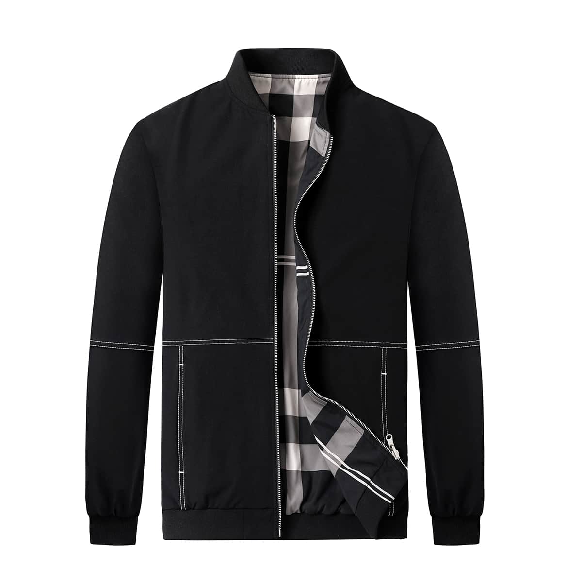 

Guys Topstitching Zip-up Bomber Jacket, Black