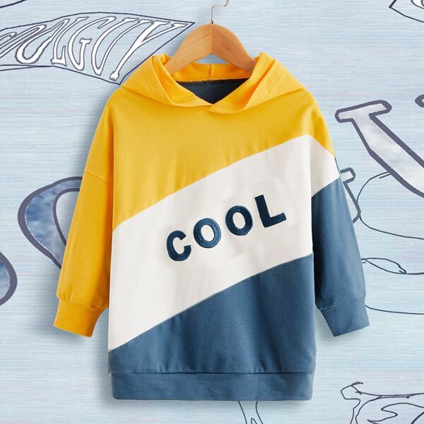

Toddler Boys Color-block Letter Embroidery Hoodie, Multicolor