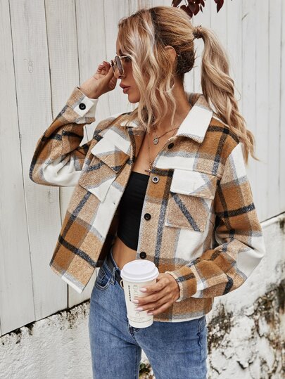 Flap Pocket Plaid Jacket