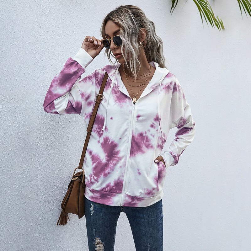 

Zip Up Tie Dye Print Hoodie, Multicolor