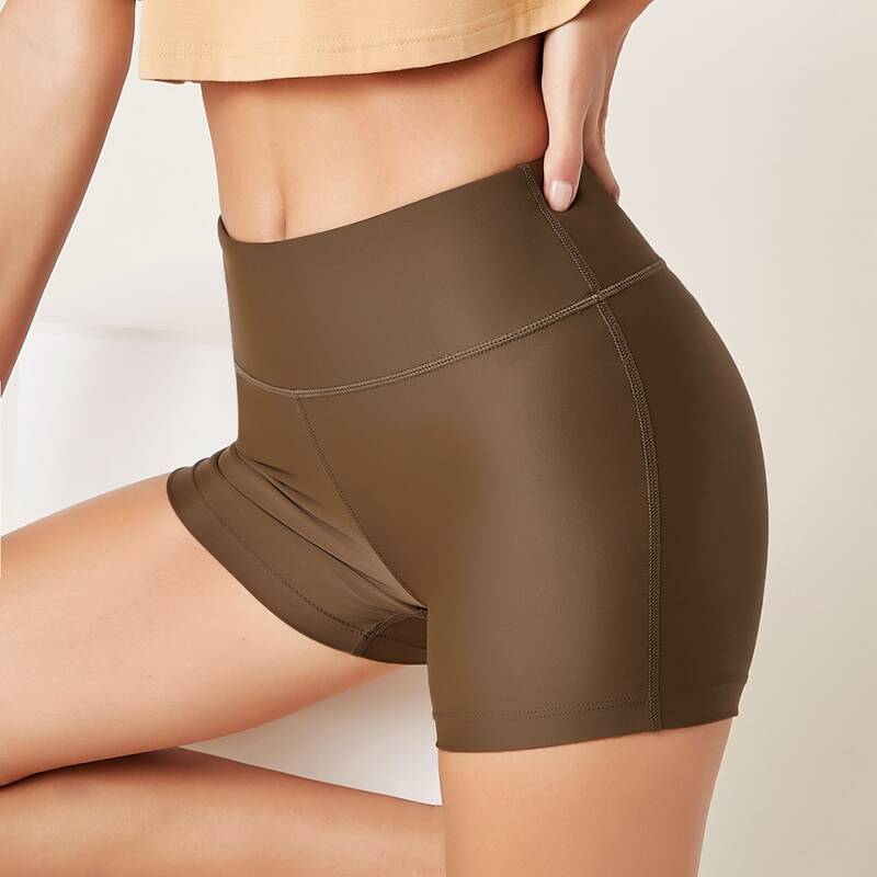 

Solid Stitch Trim Biker Shorts, Chocolate brown