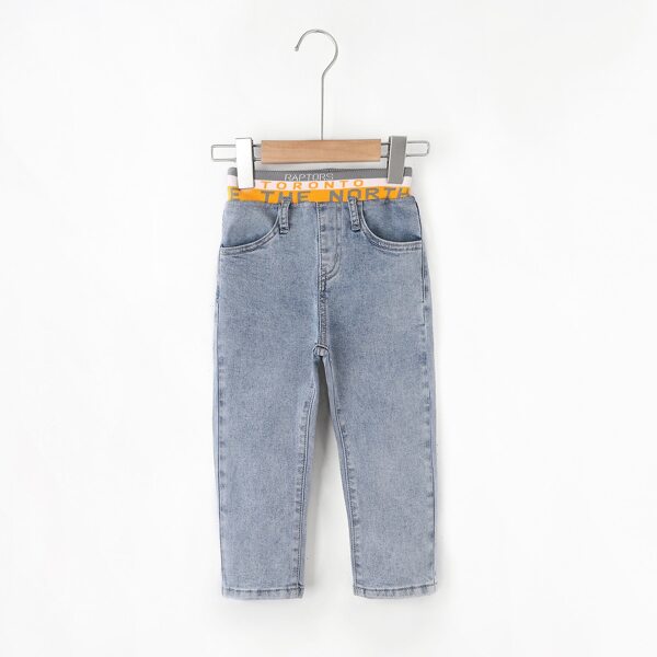 

Toddler Girls Letter Graphic Elastic Waist Jeans, Light wash