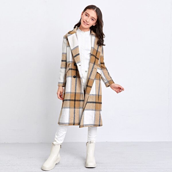 

Girls Plaid Double Breasted Overcoat, Multicolor