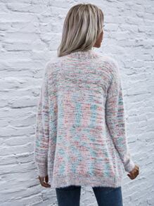 Button Front Patch Pocket Fuzzy Knit Cardigan