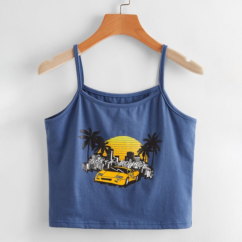 

Car Graphic Crop Cami, Blue