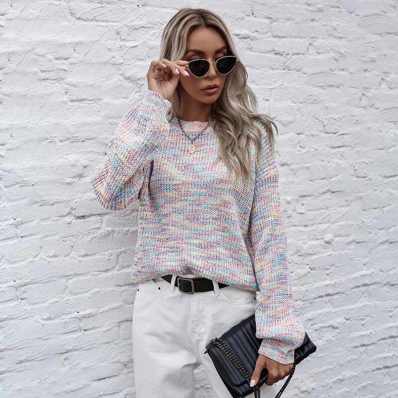 

Ribbed Knit Drop Shoulder Sweater, Multicolor