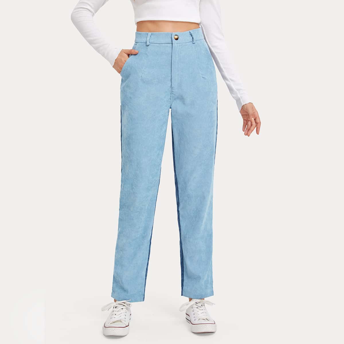 

Two Tone Corduroy Pants, Blue