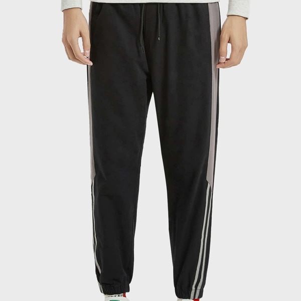 

Men Contrast Panel Side Striped Tape Sweatpants, Black