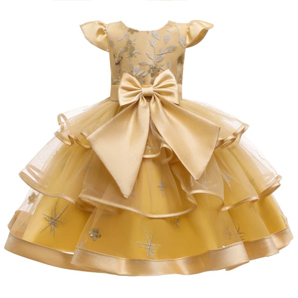 

Toddler Girls Big Bow Contrast Sequin Layered Gown Dress, Yellow