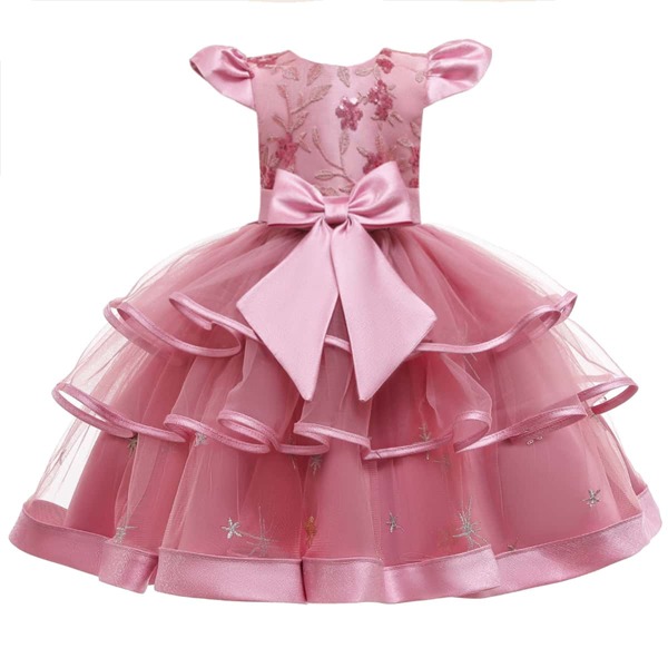 

Toddler Girls Big Bow Contrast Sequin Layered Gown Dress, Dusty pink