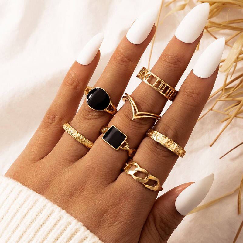 

7pcs Hollow Out Ring, Gold