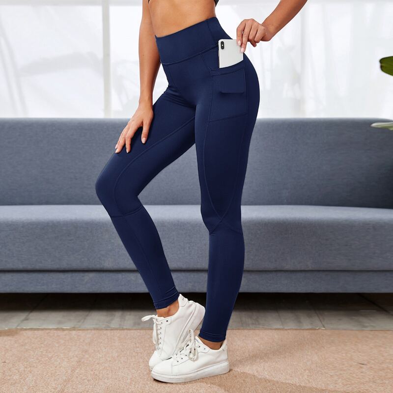 

Wide Waistband Sports Leggings With Phone Pocket, Navy blue