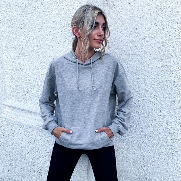 

Wing Print Drop Shoulder Hoodie, Grey