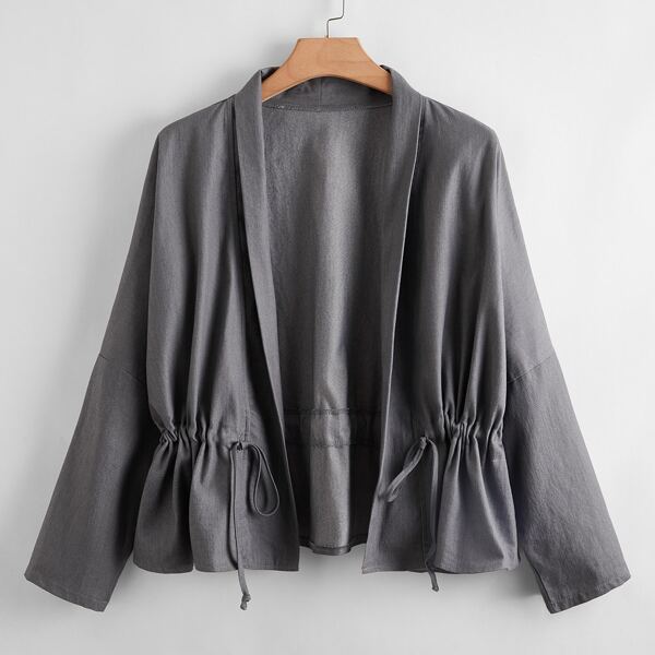 

Plus Solid Drawstring Waist Jacket, Dark grey