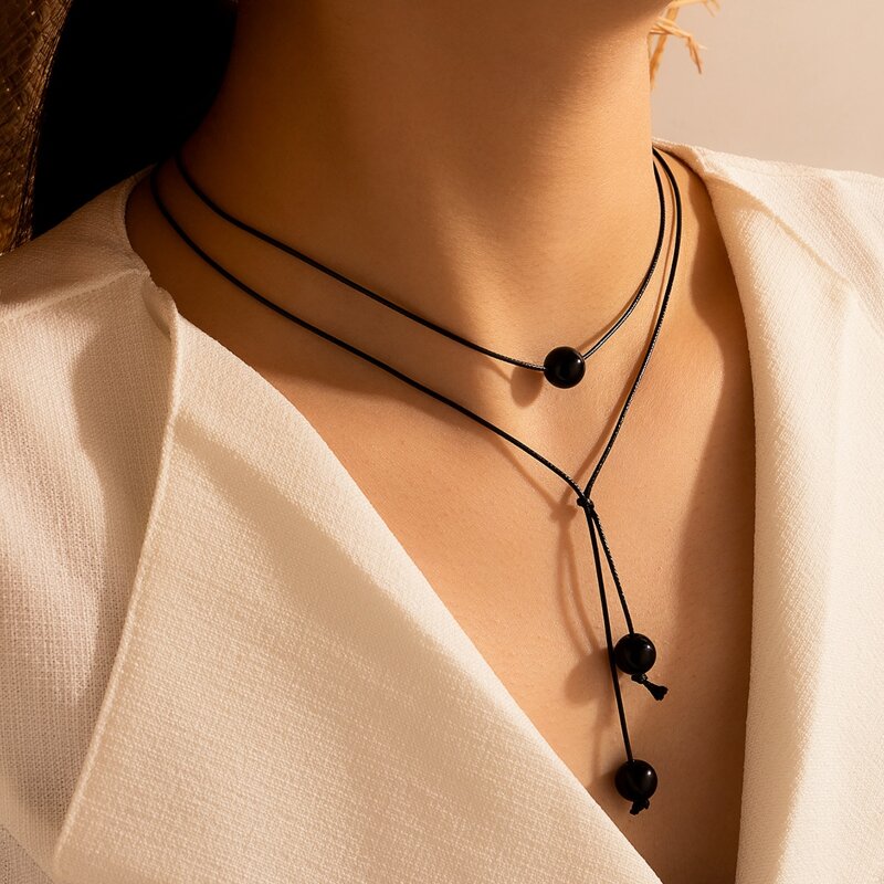 

Bead Decor Layered Necklace, Black