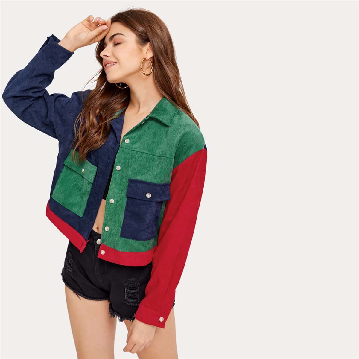 

Colorblock Corduroy Jacket, Multicolor