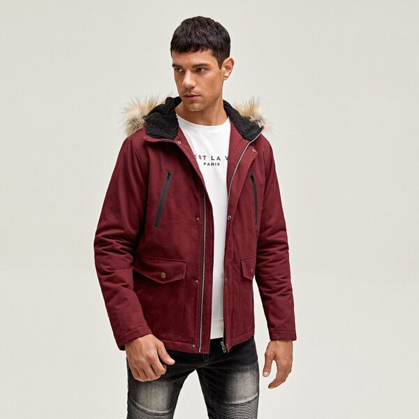 

Men Pocket Detail Coat, Maroon