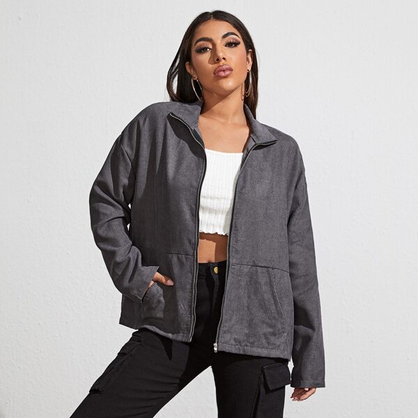 

Drop Shoulder Zip Up Coat, Dark grey