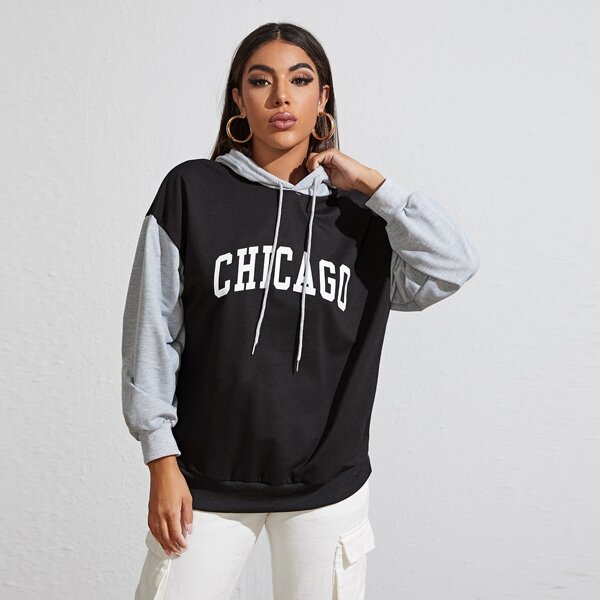 

Color Block Letter Graphic Drawstring Hoodie, Multicolor
