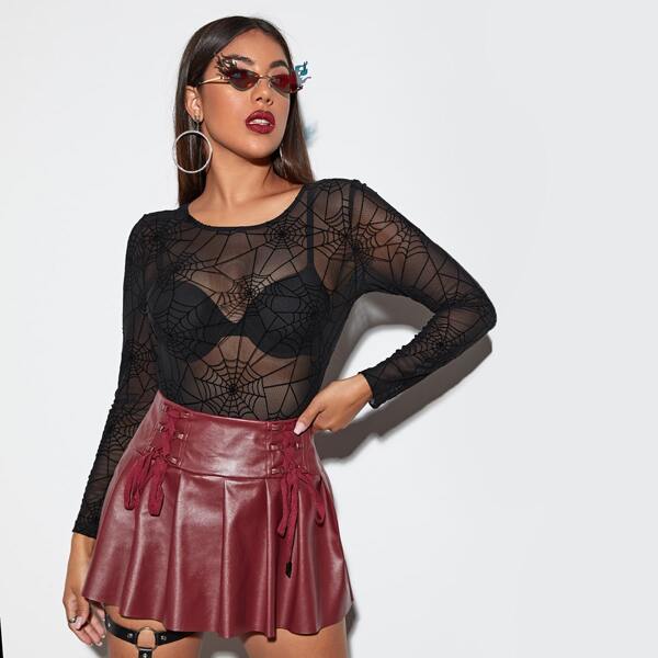 

Spider Web Sheer Mesh Top Without Bra, Black