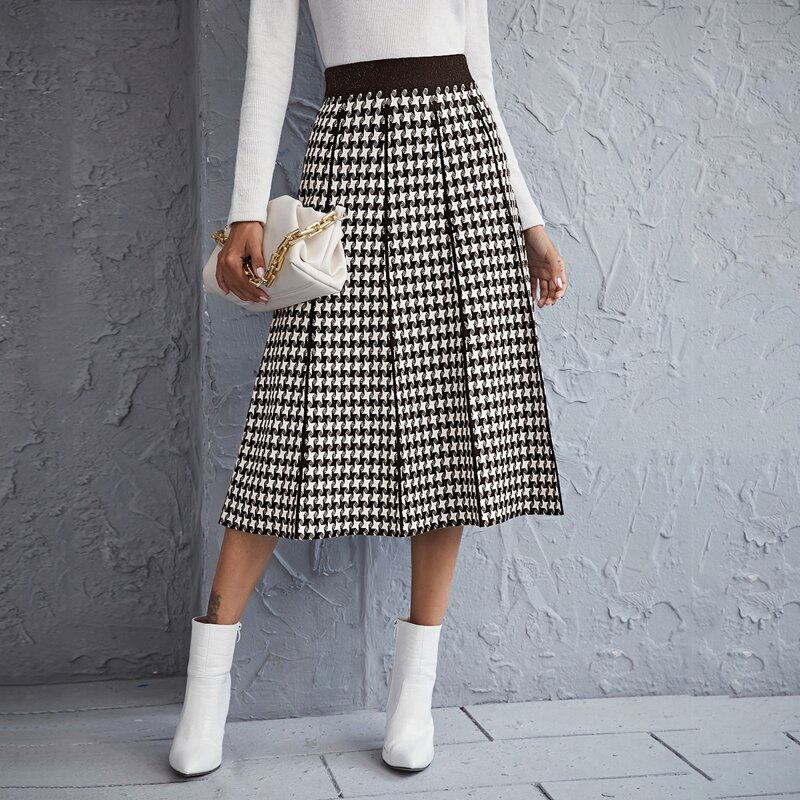 

Houndstooth Pattern Midi Skirt, Multicolor
