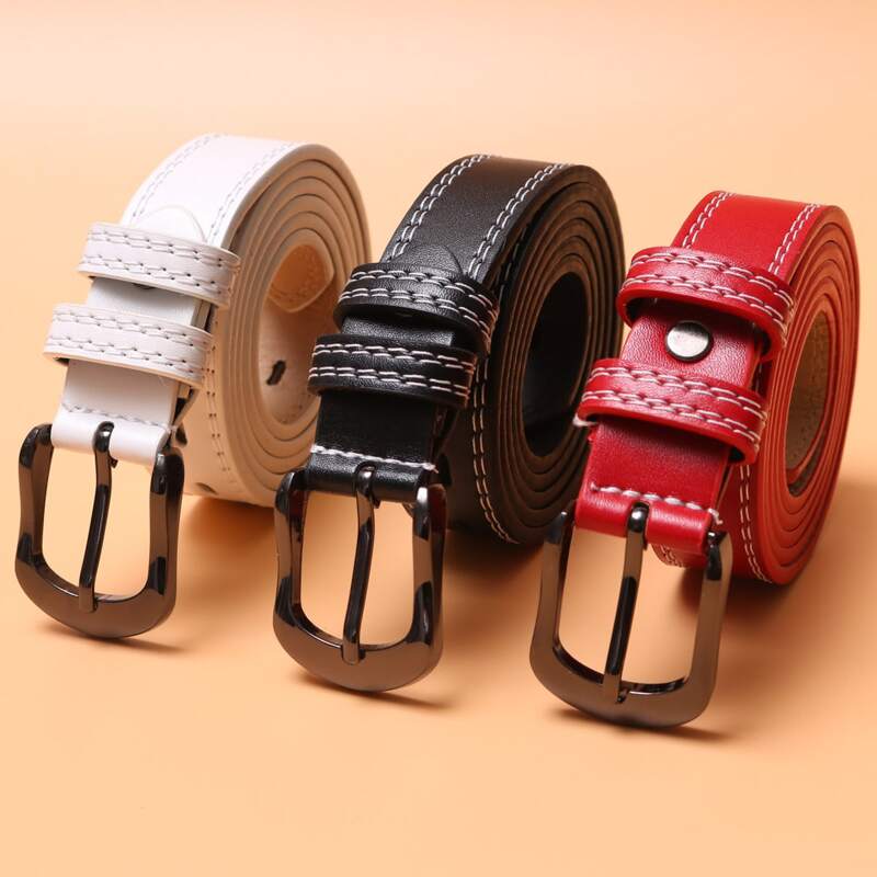 

3pcs Seam Buckle Belt, Multicolor