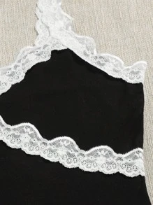 SHEIN Lace Trim Bodycon Dress - Black - View 4