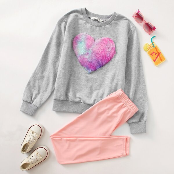 

Girls Heart Patched Embroidered Pullover & Leggings Set, Multicolor