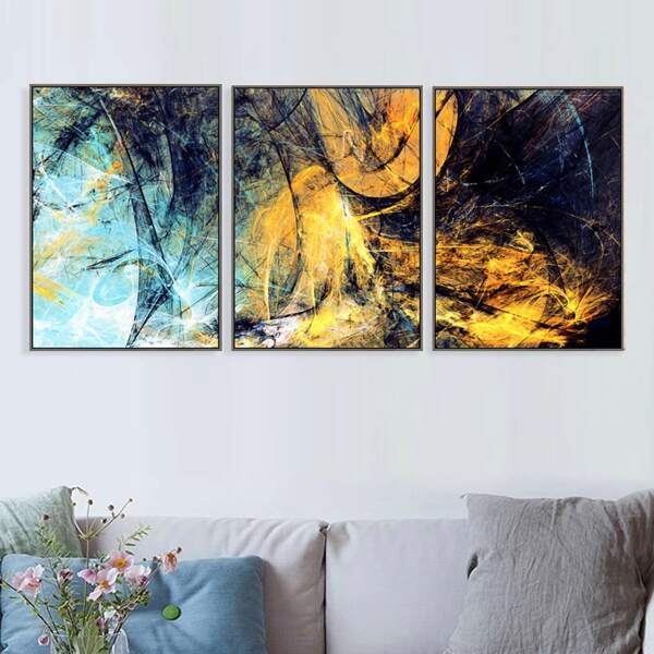 

3pcs Abstract Pattern Wall Painting Without Frame, Multicolor