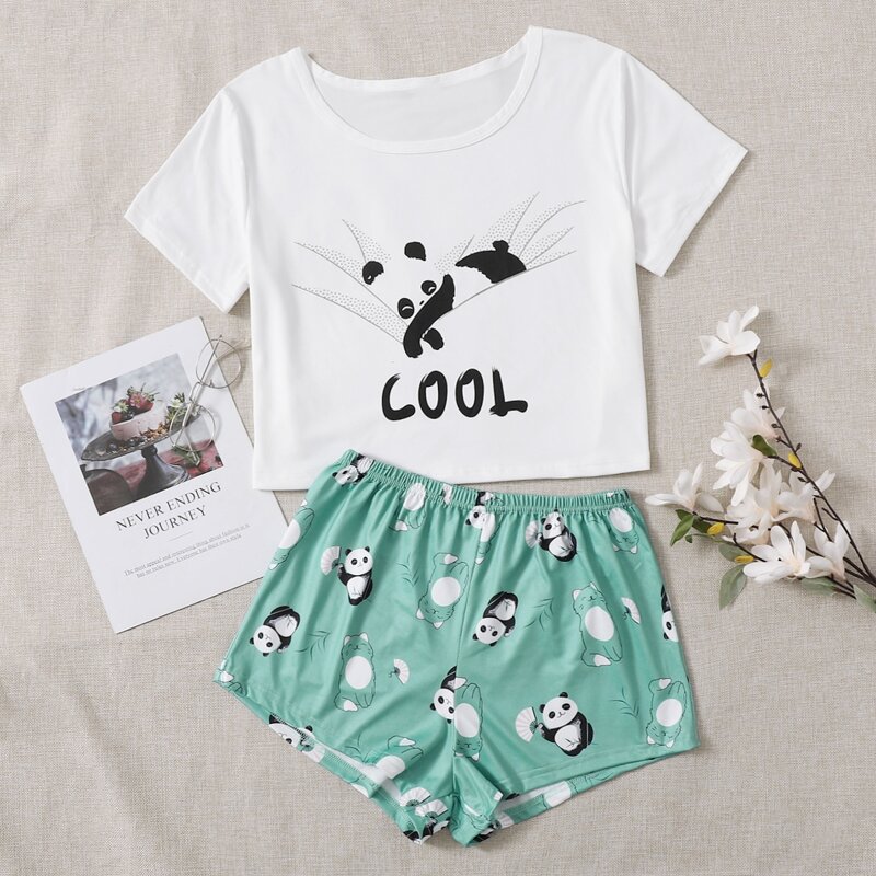 

Panda & Letter Graphic PJ Set, Multicolor