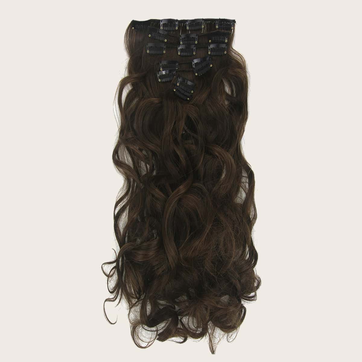 

16pcs Clip Curly Hair Wig, Brown