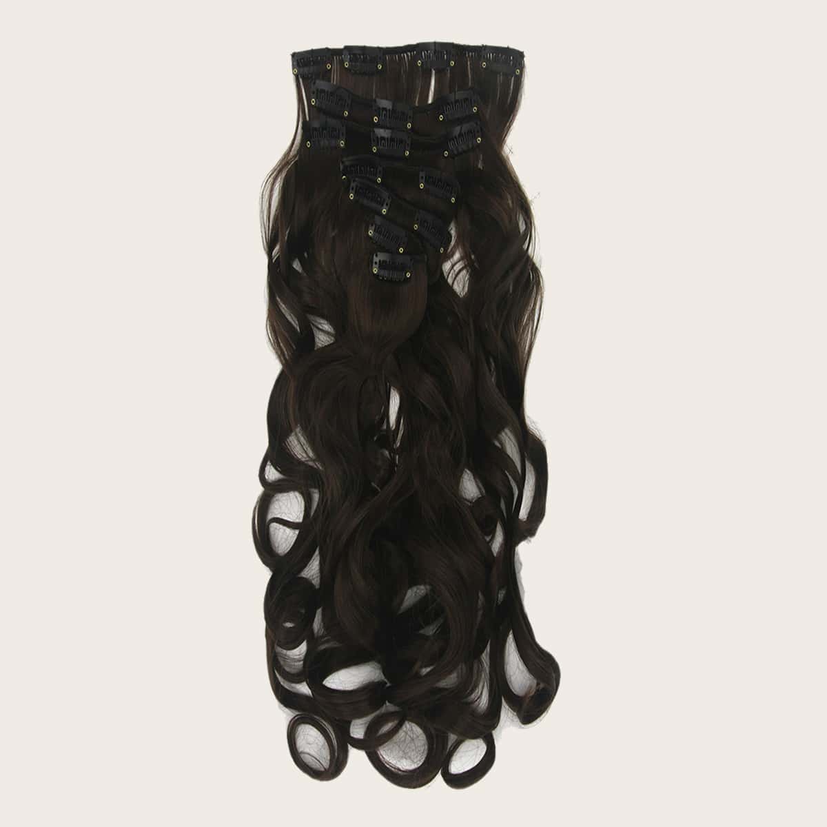 

16pcs Clip Curly Hair Wig, Brown