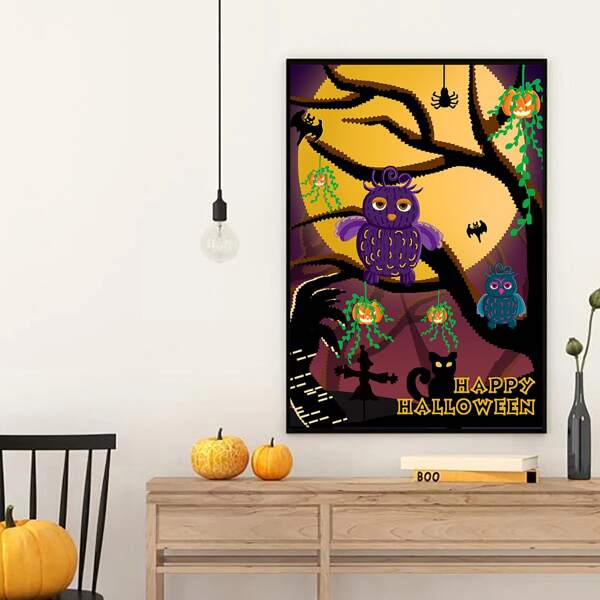 

Halloween Owl Print Wall Painting Without Frame, Multicolor